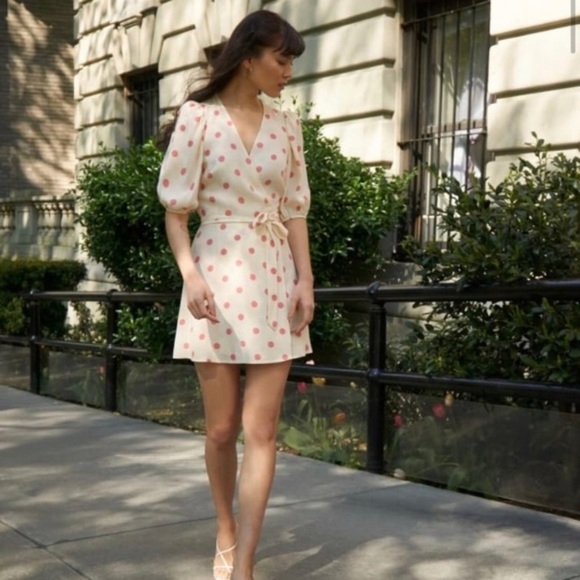 Reformation Olince Polka Dot Crepe Wrap Dress - Picture 7 of 7